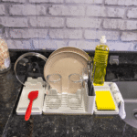 Spül-Organisationssystem Komplett-Set 5-teilig mit Abtropfgestell Topfdeckelhalter Schwammhalter vollständig bestückt